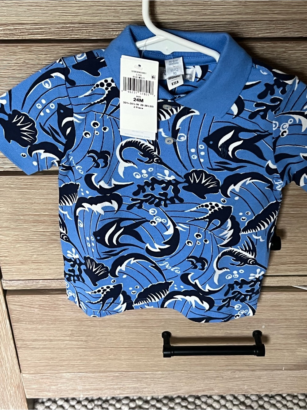 Polo by Ralph Lauren Blue and Navy Wave Print Polo Shirt (Kids) - 24 months
